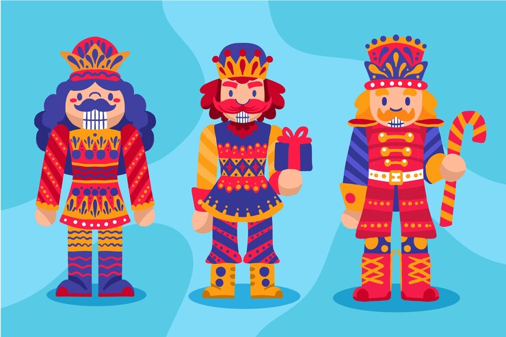 Vector gratuito colección cascanueces navideños planos dibujados a mano