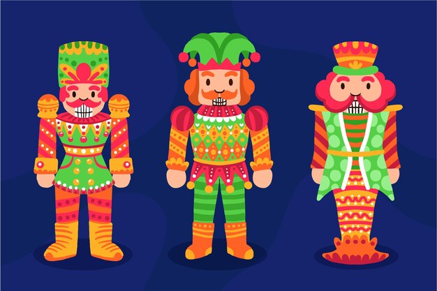 Colección cascanueces navideños planos dibujados a mano