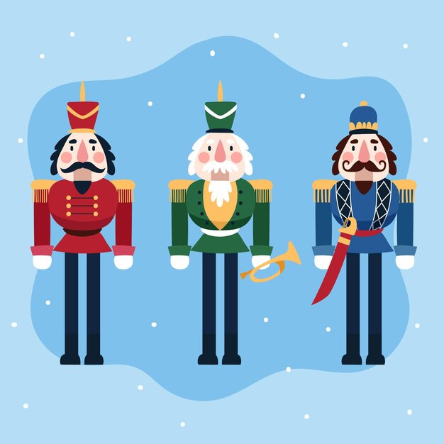 Colección cascanueces navideños planos dibujados a mano