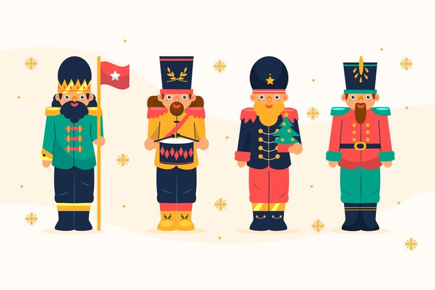 Colección cascanueces navideños planos dibujados a mano