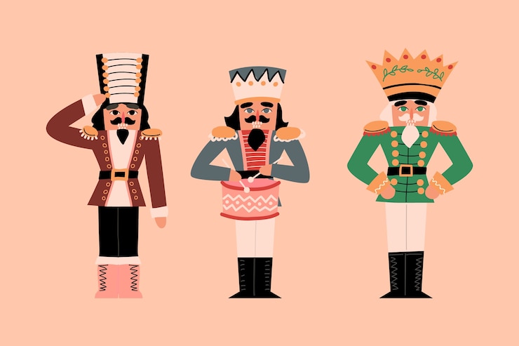 Vector gratuito colección cascanueces navideños planos dibujados a mano