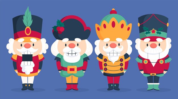 Colección cascanueces navideños planos dibujados a mano