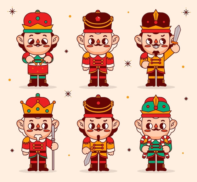 Colección cascanueces navideños planos dibujados a mano