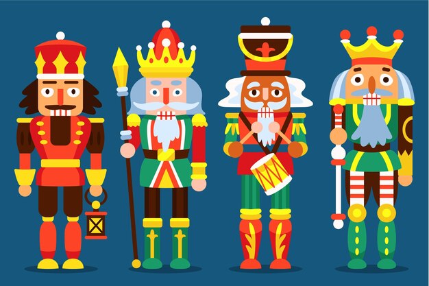Colección cascanueces navideños planos dibujados a mano