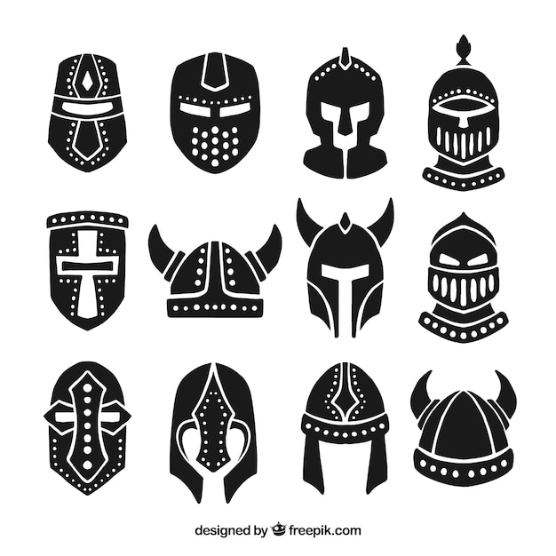 Colección de cascos de armadura dibujados a mano 