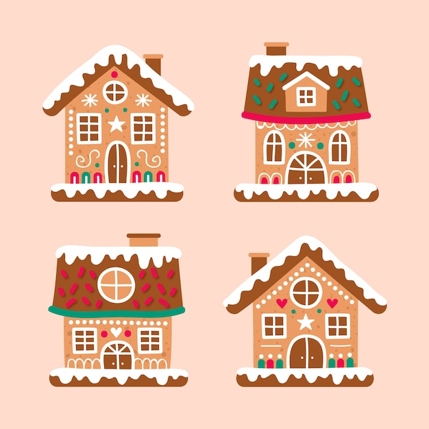 Colección casitas de jengibre dibujadas a mano