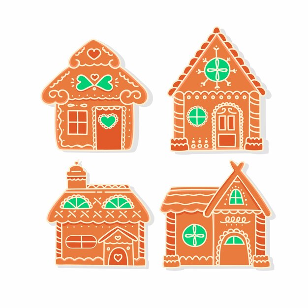 Colección casitas de jengibre dibujadas a mano