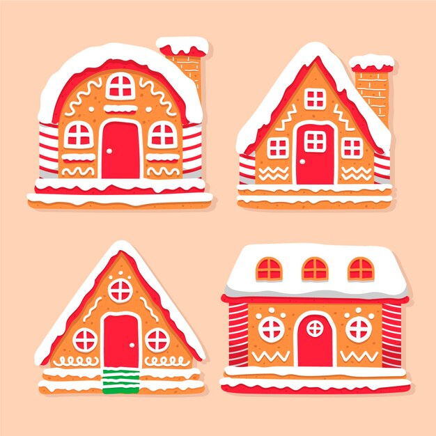 Colección casitas de jengibre dibujadas a mano