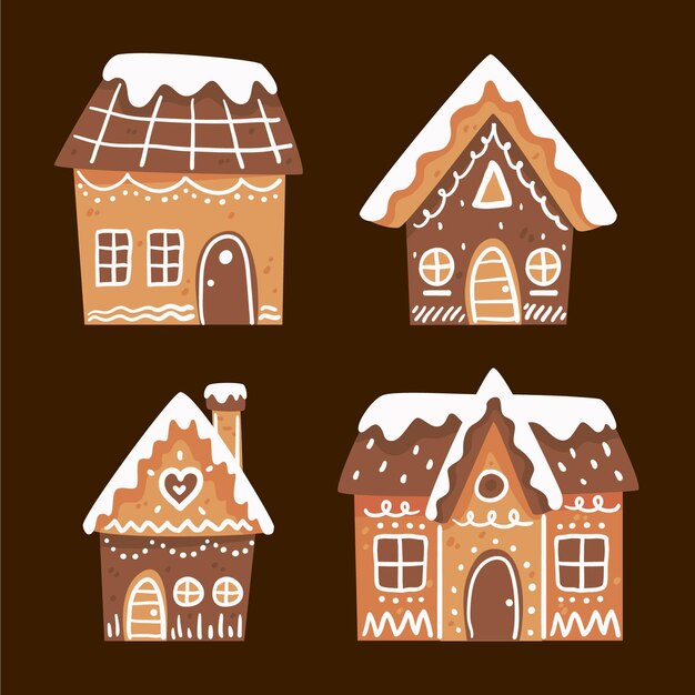 Colección casitas de jengibre dibujadas a mano