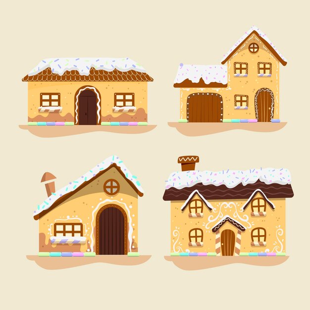 Colección casitas de jengibre dibujadas a mano