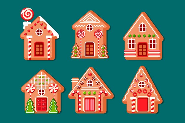 Colección casitas de jengibre dibujadas a mano