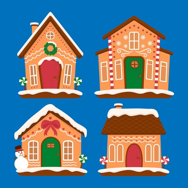 Colección casitas de jengibre dibujadas a mano