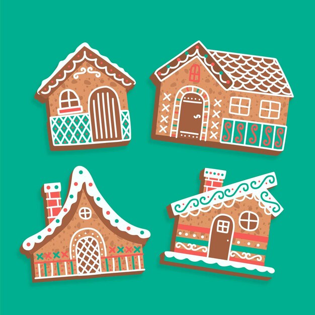 Colección casitas de jengibre dibujadas a mano
