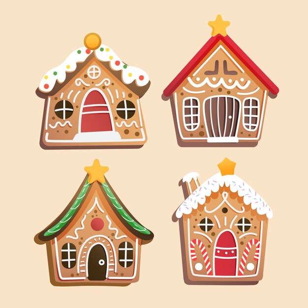 Colección casitas de jengibre dibujadas a mano