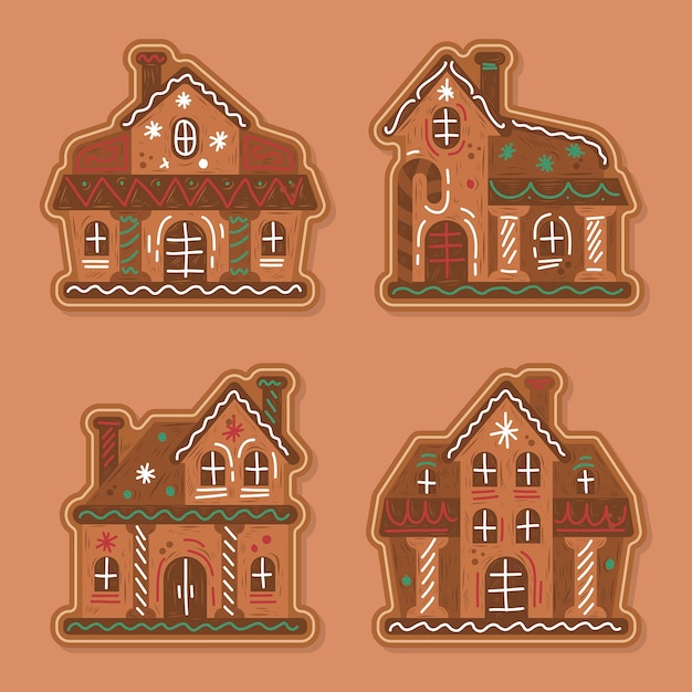 Vector gratuito colección casitas de jengibre dibujadas a mano