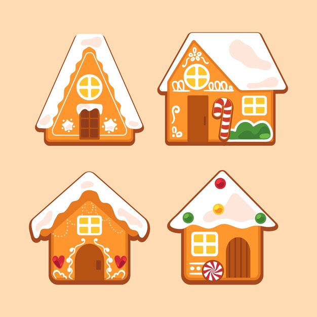 Colección de casitas de jengibre en diseño plano