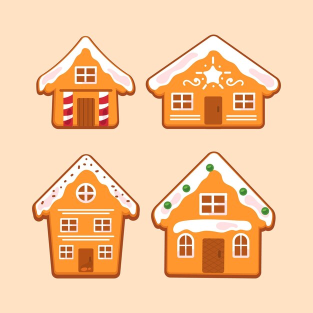 Colección de casitas de jengibre en diseño plano