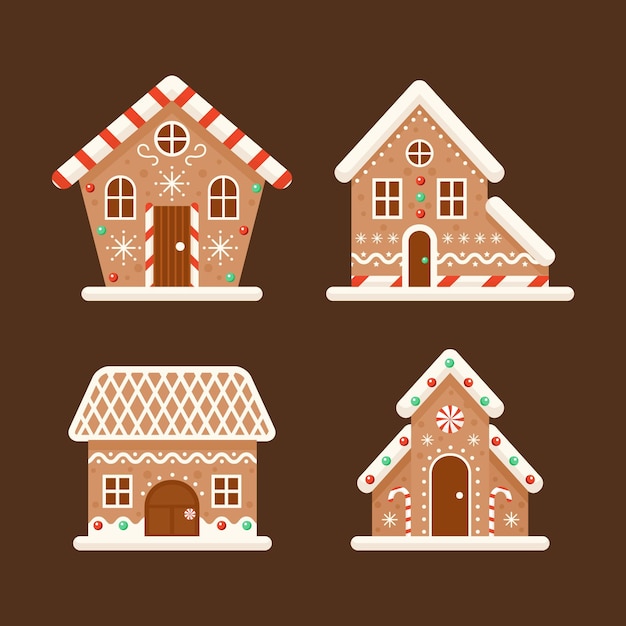 Colección de casitas de jengibre en diseño plano