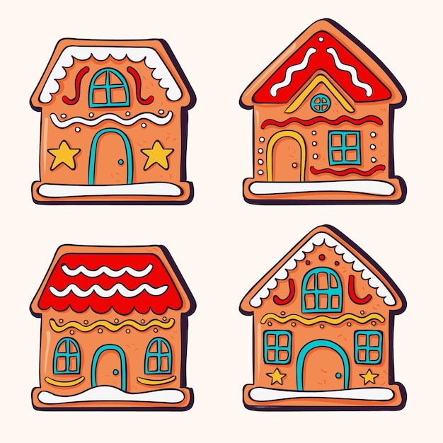 Vector gratuito colección de casitas de jengibre navideñas dibujadas a mano