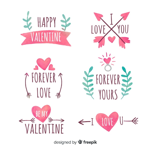 Colección chapas acuarela día de san valentín
