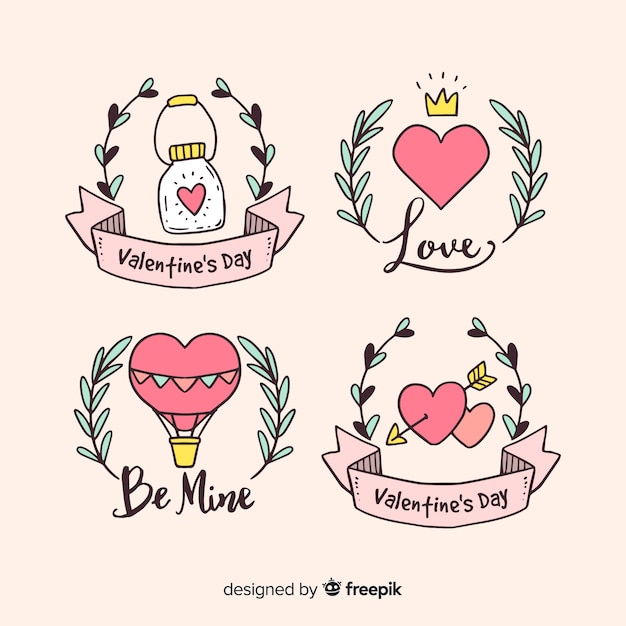 Colección chapas dibujadas a mano día de san valentín