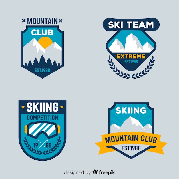 Colección de chapas de esquí y snow en diseño plano