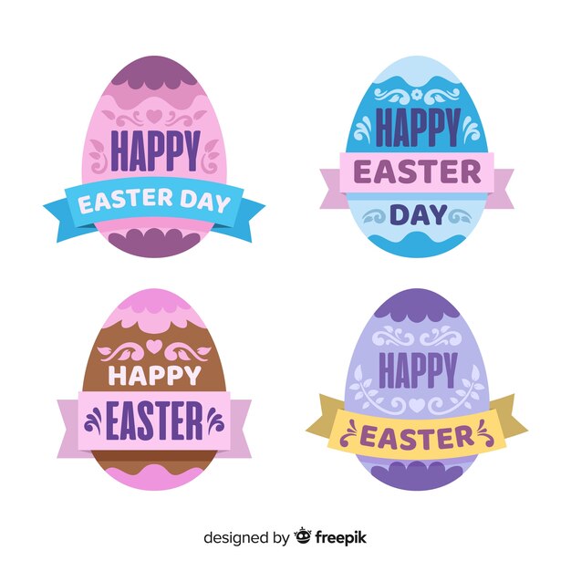 Colección chapas pascua huevos decorados planos