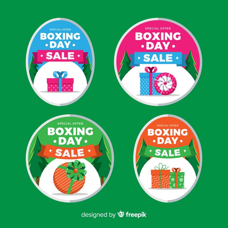 Vector gratuito colección de chapas de rebajas boxing day