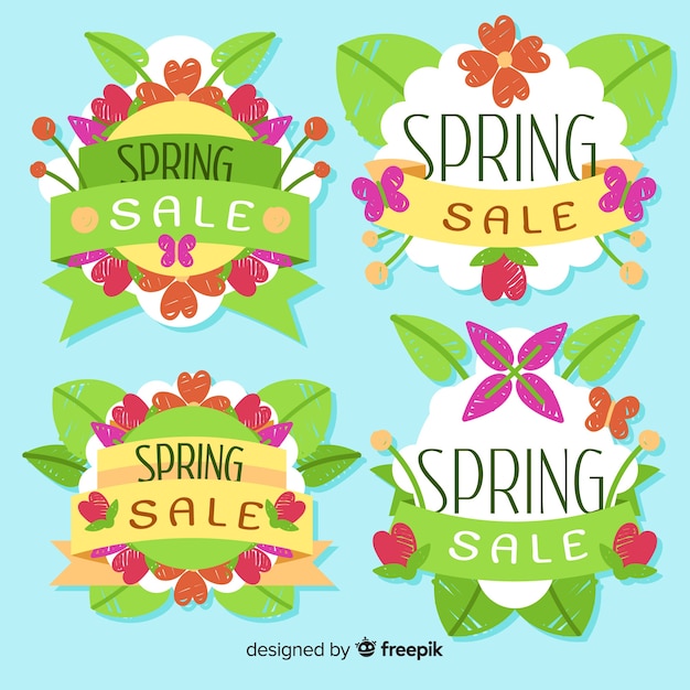 Vector gratuito colección chapas rebajas primavera planas