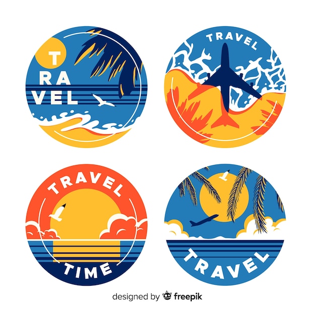 Vector gratuito colección chapas de viaje planas