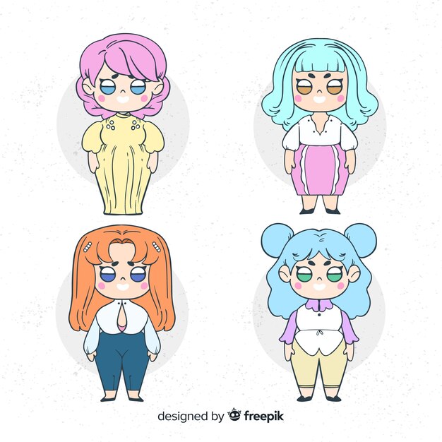Colección chicas adorable dibujada a mano