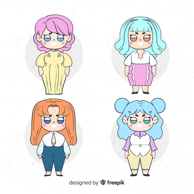 Colección chicas adorable dibujada a mano