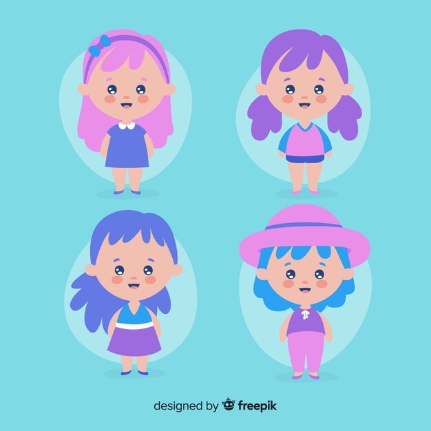 Colección chicas adorables dibujadas a mano
