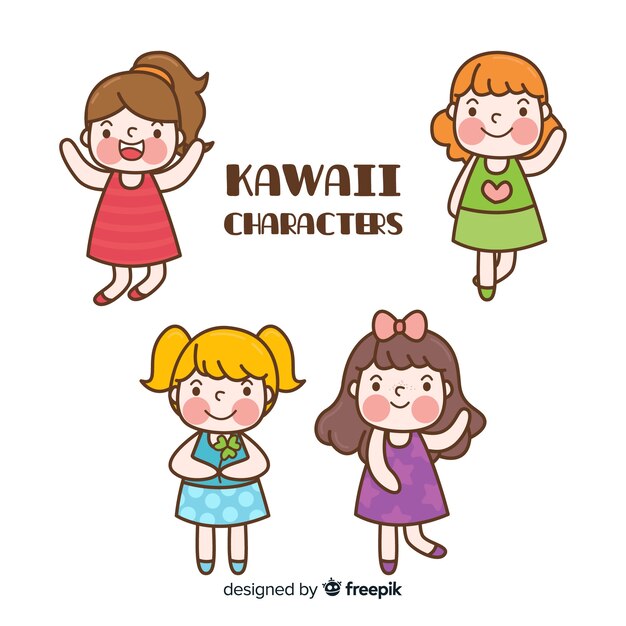 Colección chicas kawaii dibujados a mano