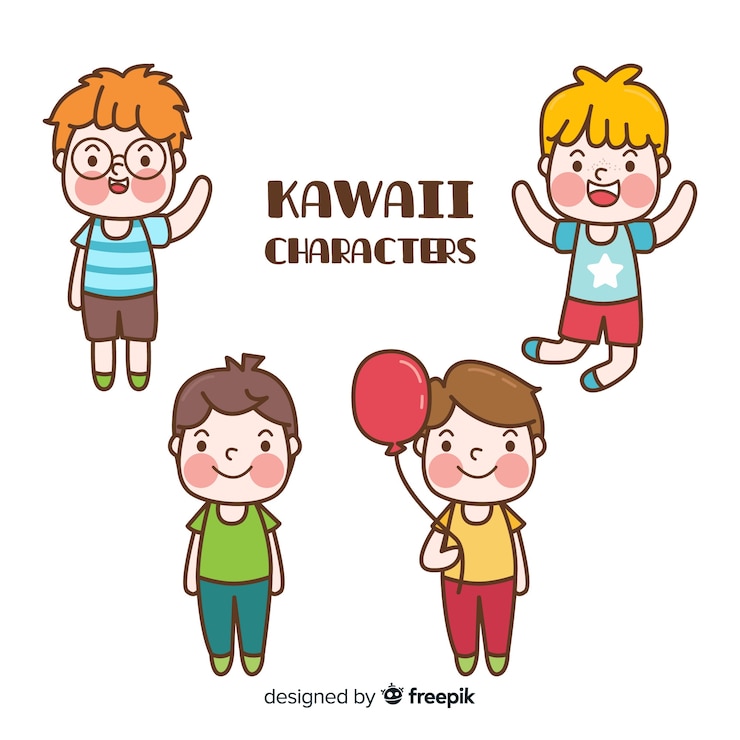 Vector gratuito colección chicos kawaii dibujados a mano