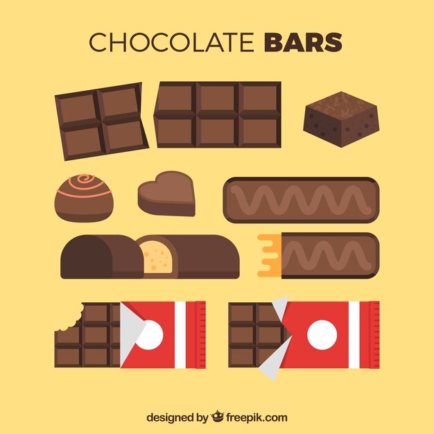 Colección de chocolate con diferentes tipos de barras