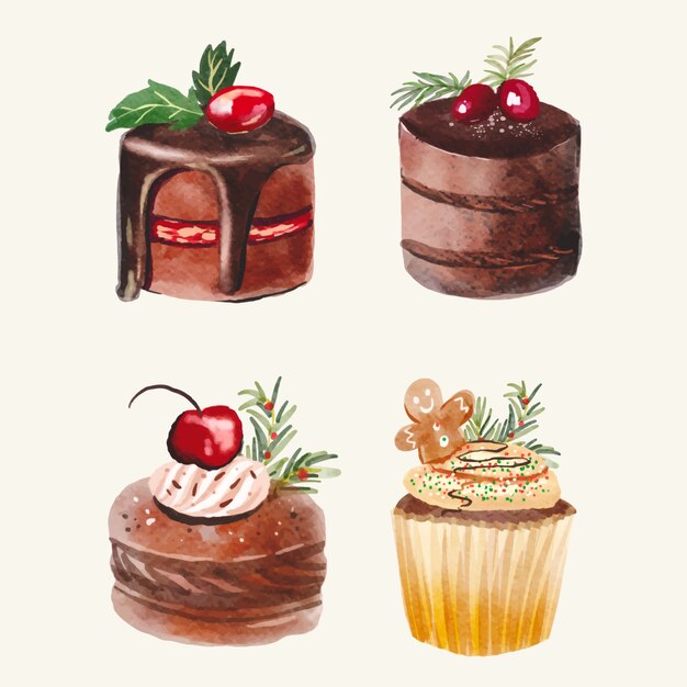 Colección de chocolates navideños en acuarela