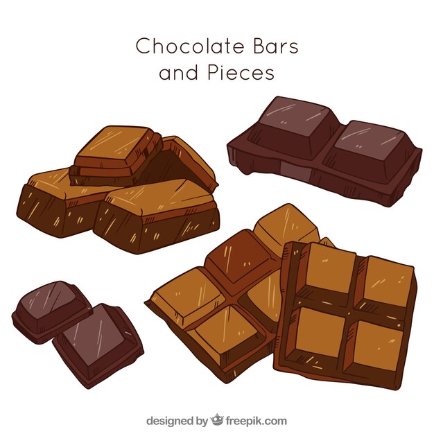 Colección de cinco barras de chocolate dibujadas a mano