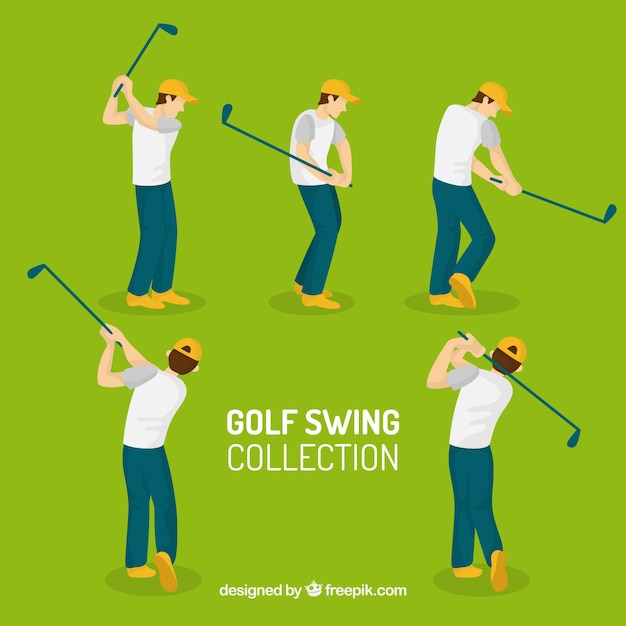 Vector gratuito colección de cinco swings de golf