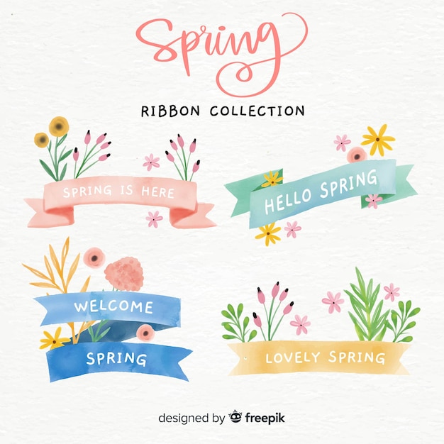 Vector gratuito colección cintas florales acuarela primavera