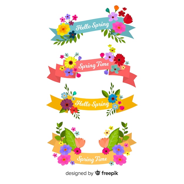 Vector gratuito colección cintas florales primavera