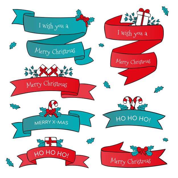 Colección de cintas navideñas dibujadas a mano