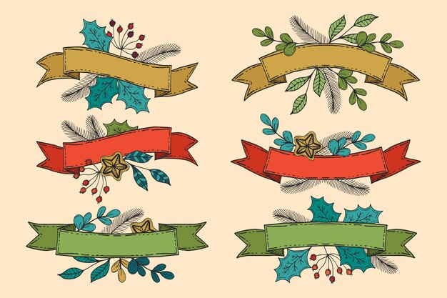 Colección de cintas navideñas dibujadas a mano