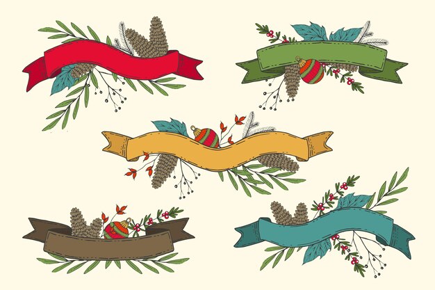 Colección de cintas navideñas dibujadas a mano