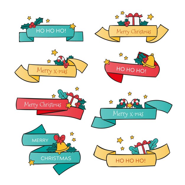 Colección de cintas navideñas dibujadas a mano