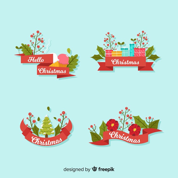 Vector gratuito colección de cintas navideñas de diseño plano