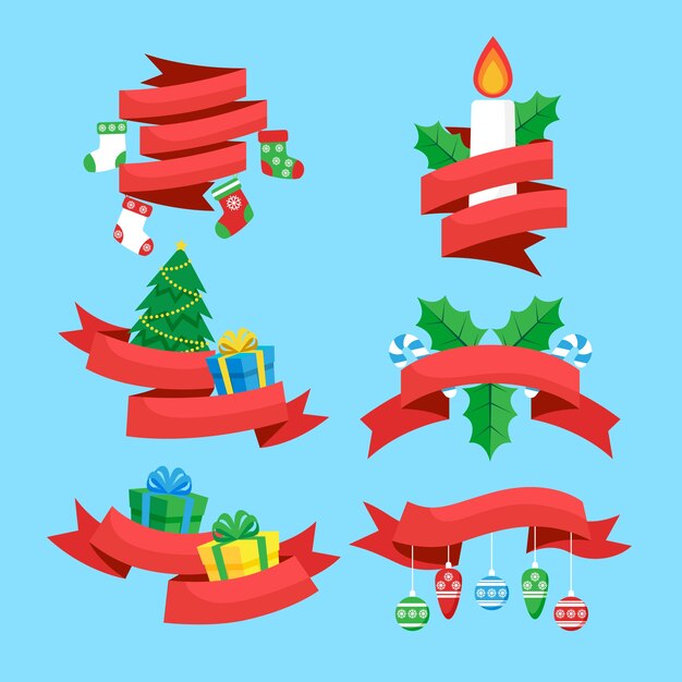 Colección de cintas navideñas en diseño plano