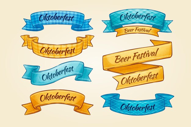 Colección de cintas oktoberfest dibujadas a mano