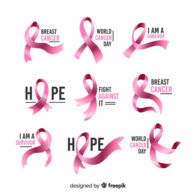Colección de cintas rosadas para evento de cáncer de mama
