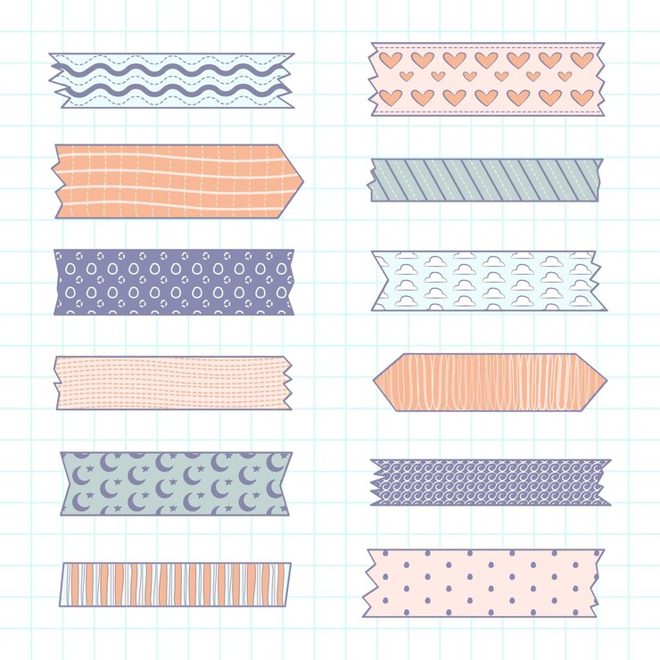 Vector gratuito colección de cintas washi dibujadas a mano